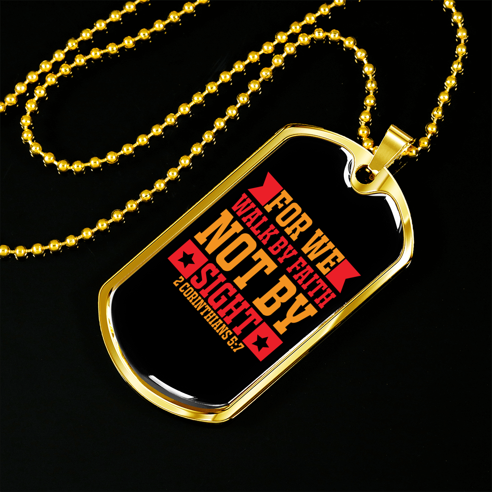 Faith Not By Sight 2 Corinthians 5:7 Necklace Stainless Steel or 18k Gold Dog Tag 24" Chain-Express Your Love Gifts