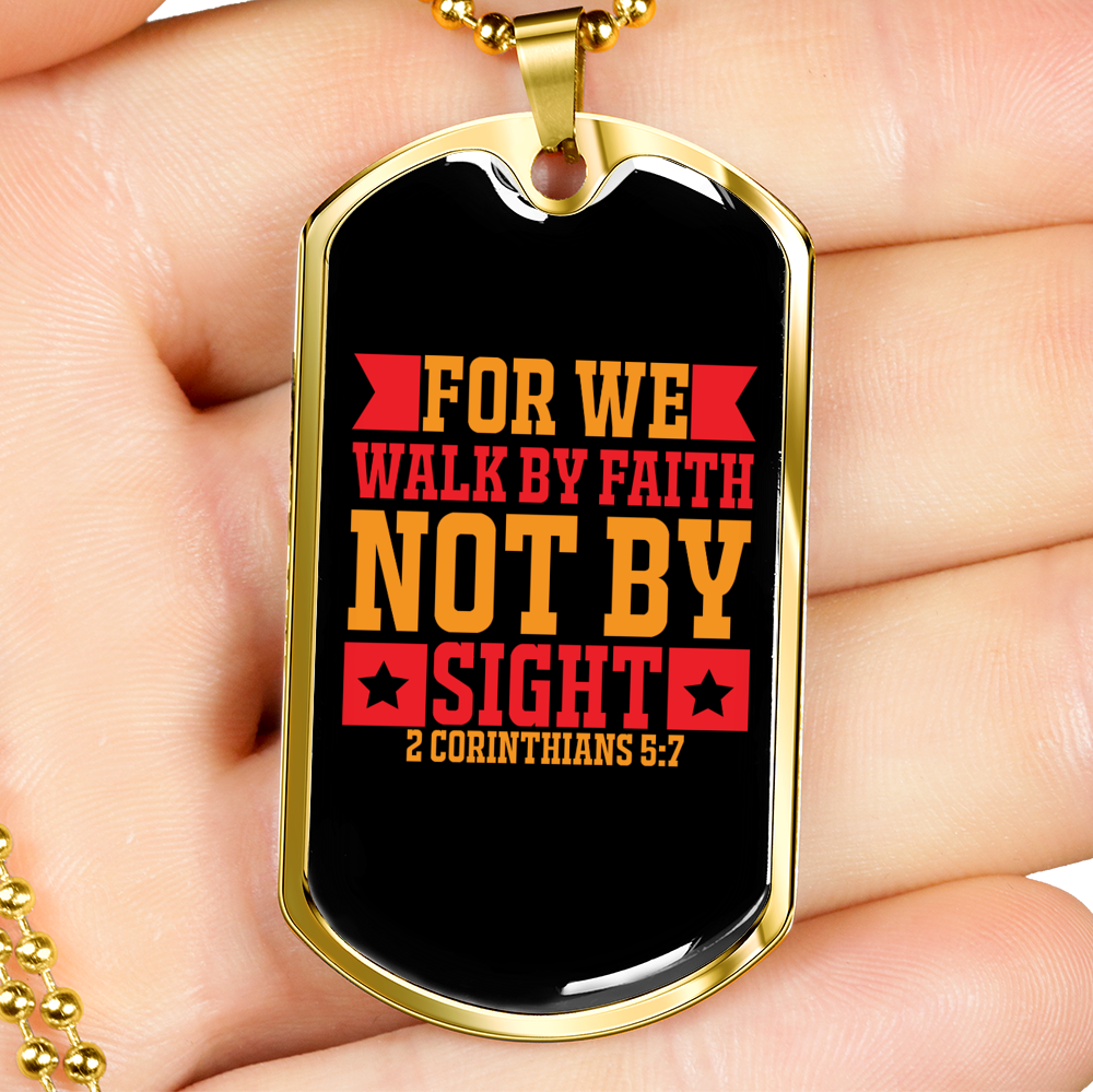 Faith Not By Sight 2 Corinthians 5:7 Necklace Stainless Steel or 18k Gold Dog Tag 24" Chain-Express Your Love Gifts