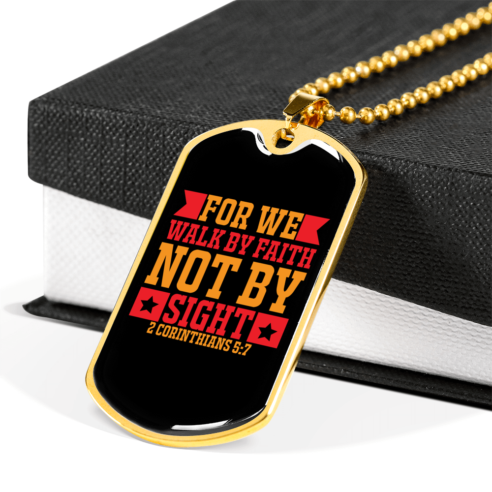 Faith Not By Sight 2 Corinthians 5:7 Necklace Stainless Steel or 18k Gold Dog Tag 24" Chain-Express Your Love Gifts