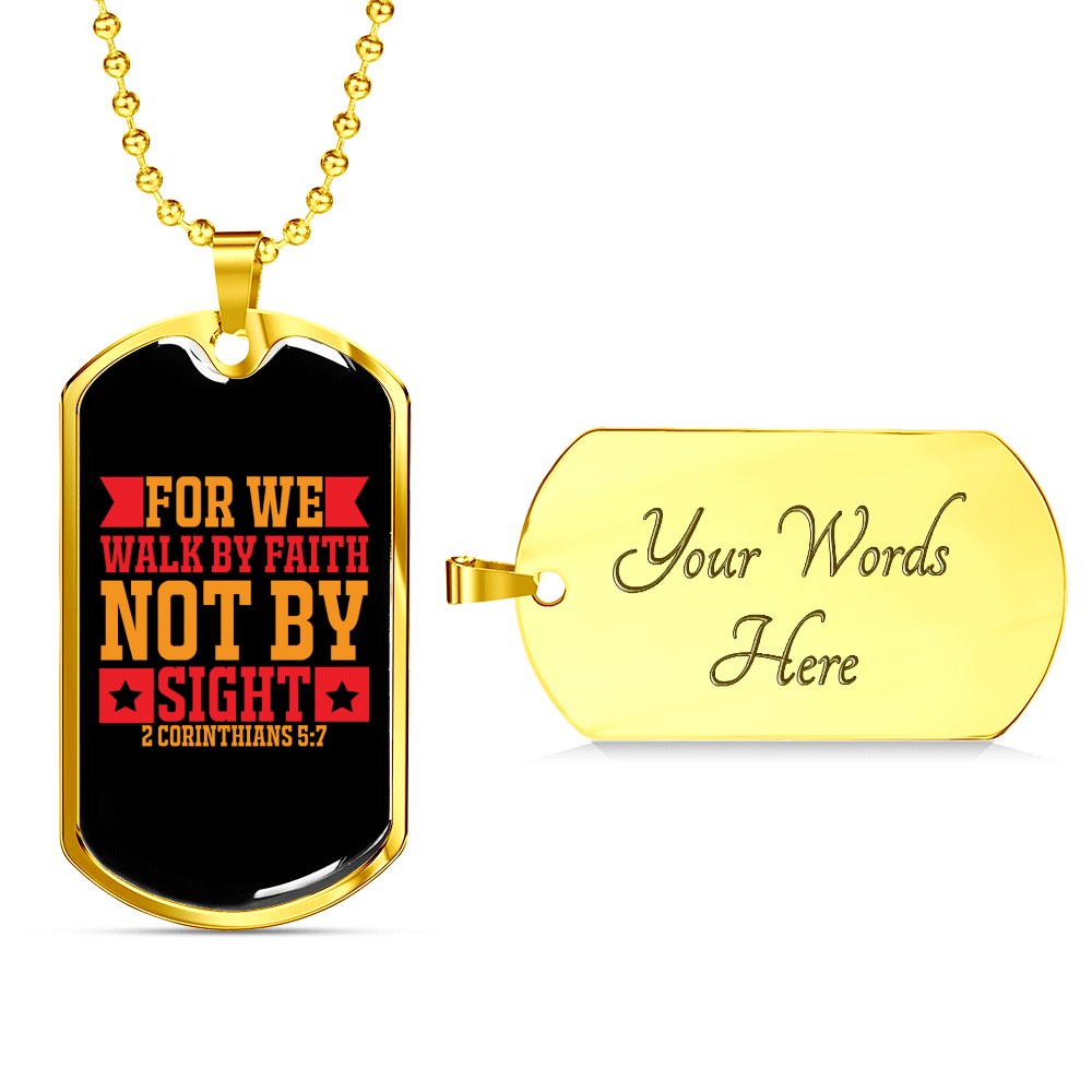 Faith Not By Sight 2 Corinthians 5:7 Necklace Stainless Steel or 18k Gold Dog Tag 24" Chain-Express Your Love Gifts