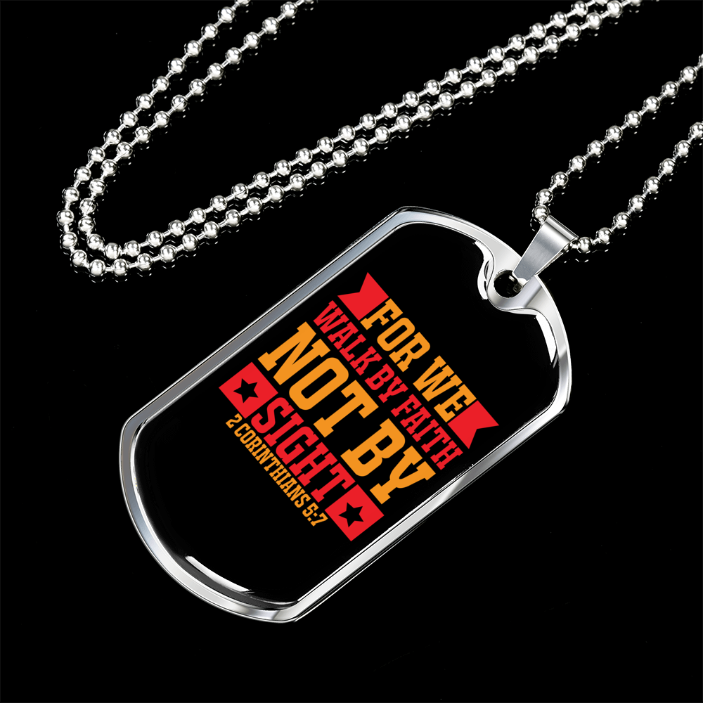 Faith Not By Sight 2 Corinthians 5:7 Necklace Stainless Steel or 18k Gold Dog Tag 24" Chain-Express Your Love Gifts