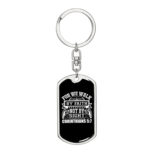 Faith Not Sight 2 Corinthians 5:7 Keychain Stainless Steel or 18k Gold Dog Tag Keyring-Express Your Love Gifts