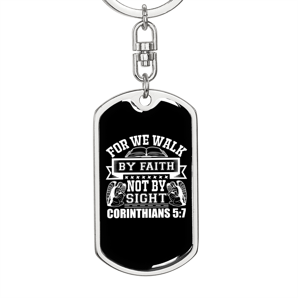 Faith Not Sight 2 Corinthians 5:7 Keychain Stainless Steel or 18k Gold Dog Tag Keyring-Express Your Love Gifts