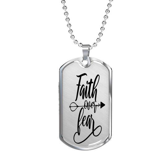 Faith Over Fear Arrow Necklace Stainless Steel or 18k Gold Dog Tag 24" Chain-Express Your Love Gifts