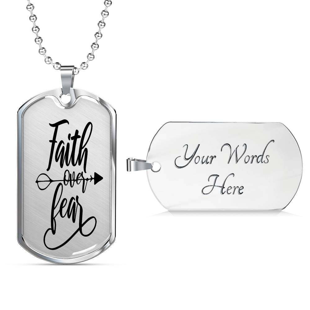 Faith Over Fear Arrow Necklace Stainless Steel or 18k Gold Dog Tag 24" Chain-Express Your Love Gifts