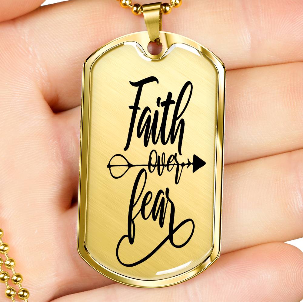 Faith Over Fear Arrow Necklace Stainless Steel or 18k Gold Dog Tag 24" Chain-Express Your Love Gifts