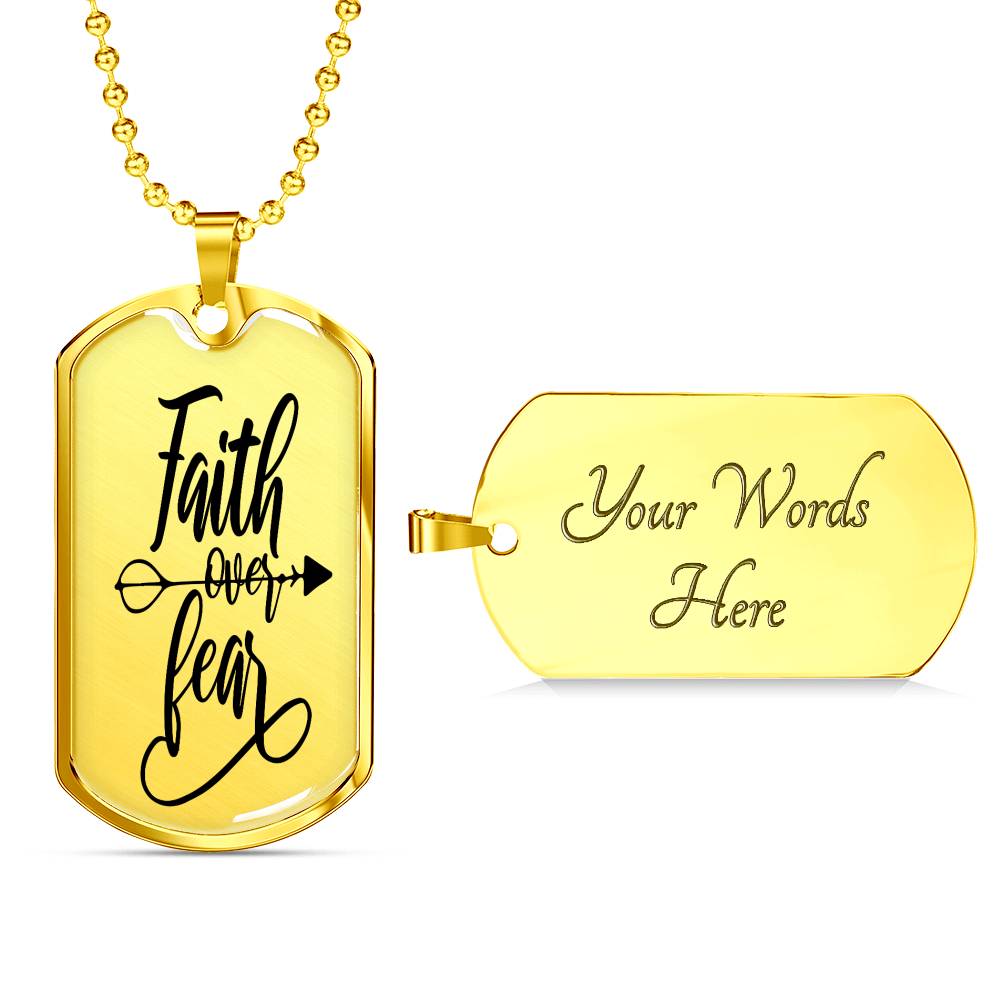 Faith Over Fear Arrow Necklace Stainless Steel or 18k Gold Dog Tag 24" Chain-Express Your Love Gifts