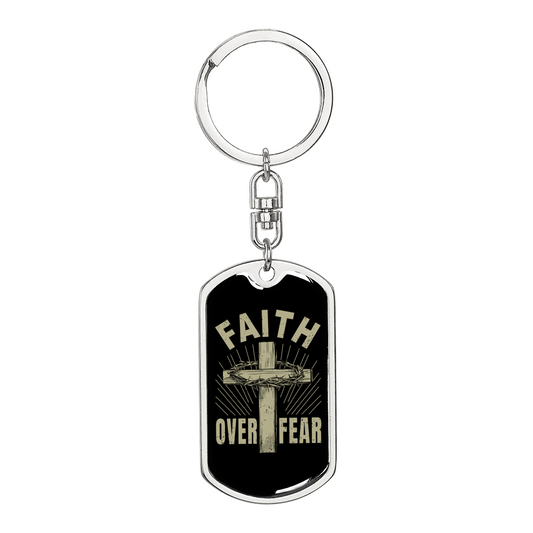 Faith Over Fear Cross Keychain Stainless Steel or 18k Gold Dog Tag Keyring-Express Your Love Gifts