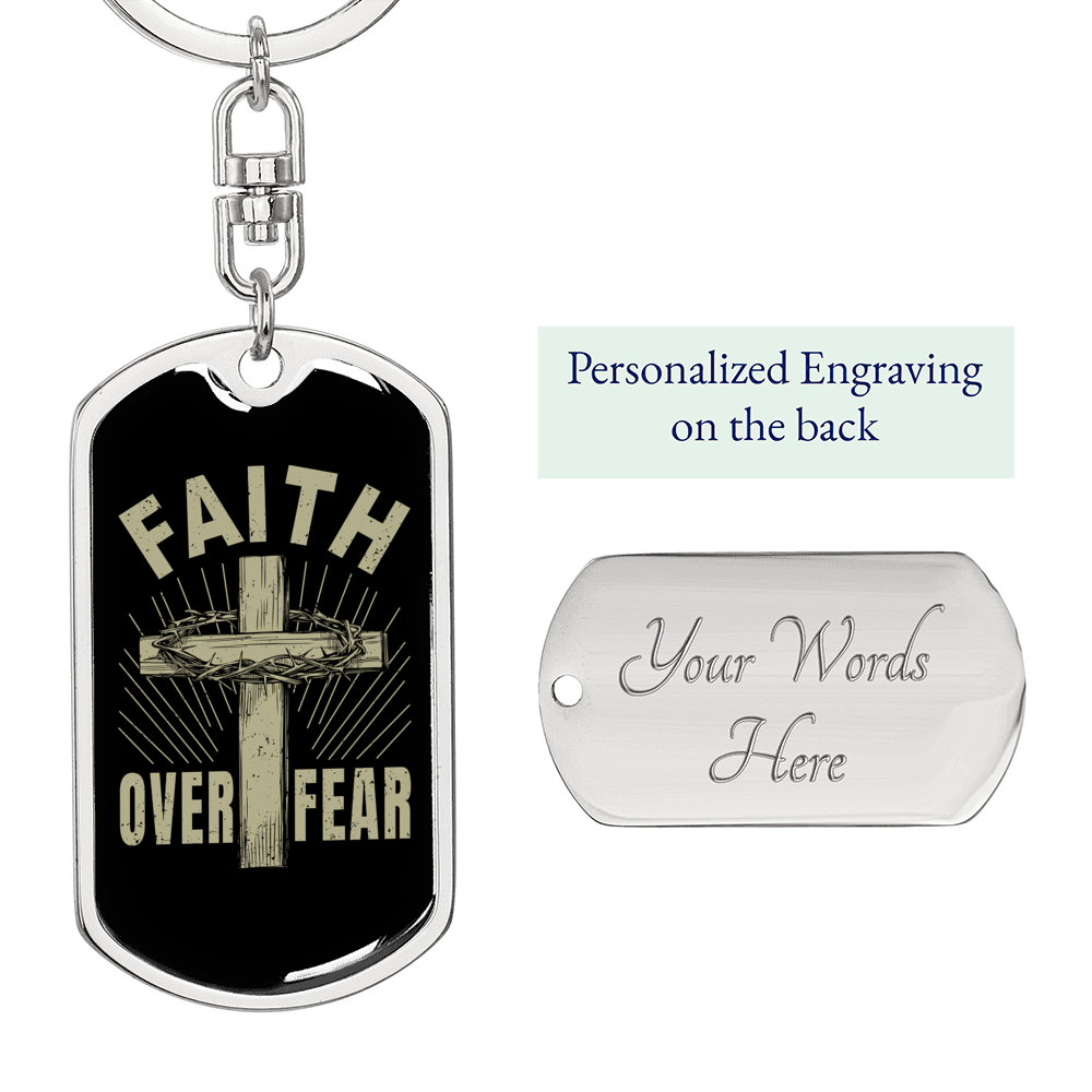 Faith Over Fear Cross Keychain Stainless Steel or 18k Gold Dog Tag Keyring-Express Your Love Gifts