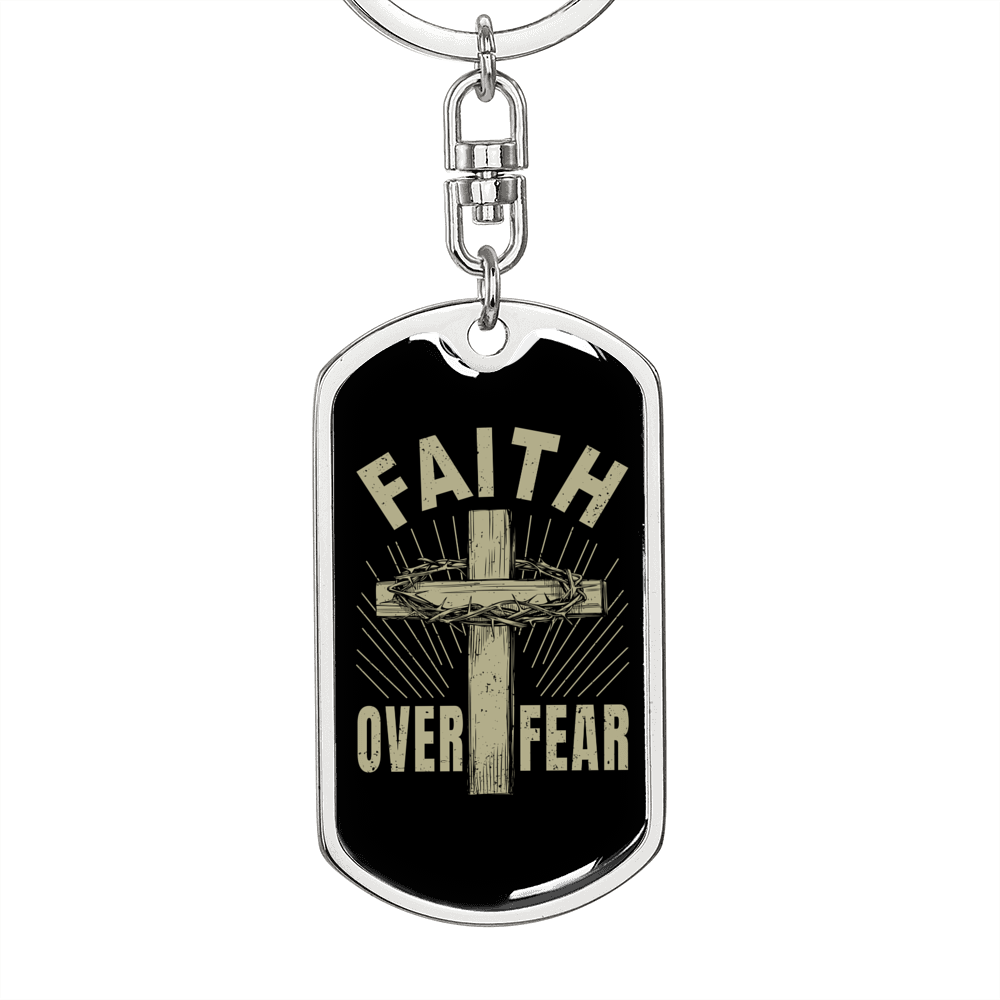 Faith Over Fear Cross Keychain Stainless Steel or 18k Gold Dog Tag Keyring-Express Your Love Gifts