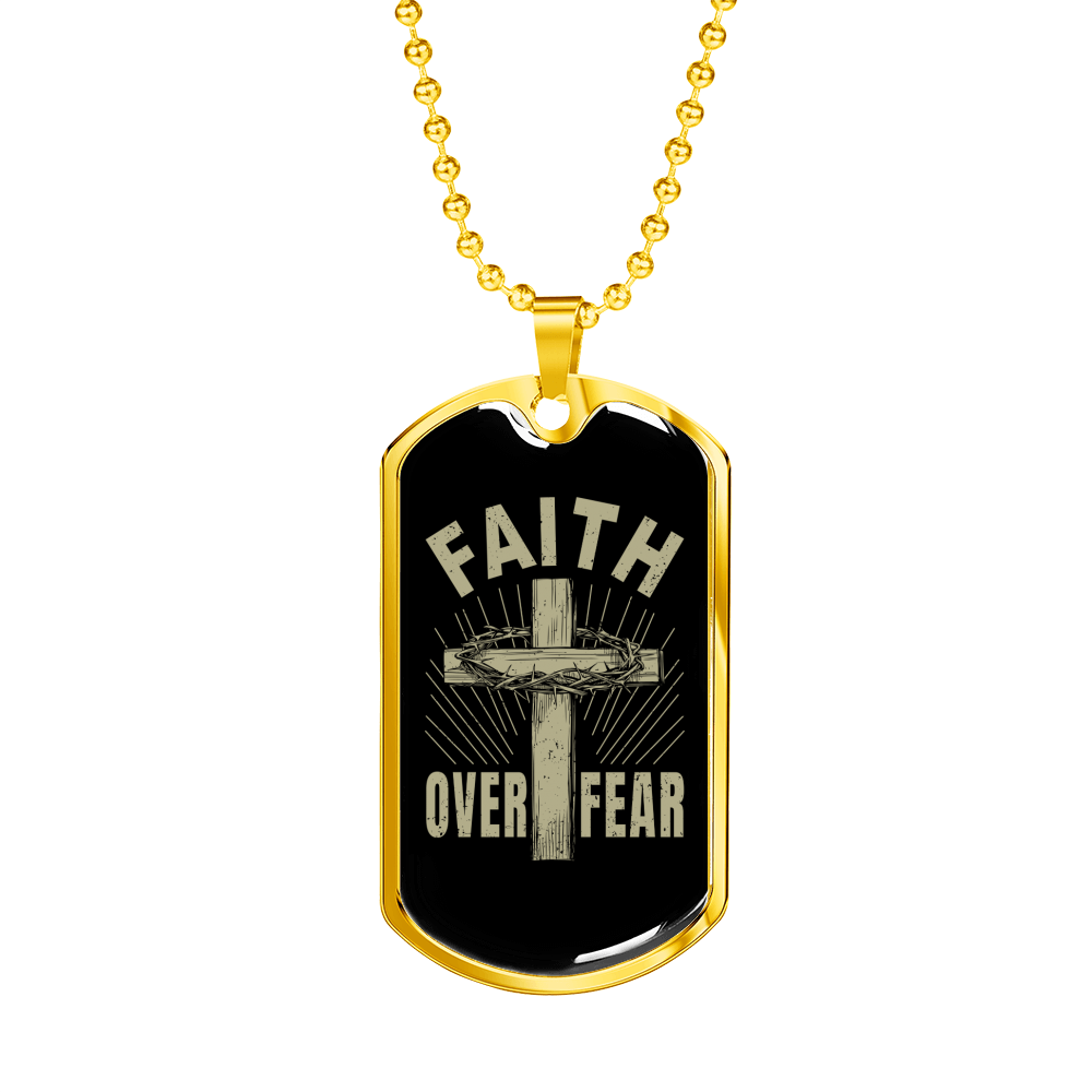 Faith Over Fear Cross Necklace Stainless Steel or 18k Gold Dog Tag 24" Chain-Express Your Love Gifts