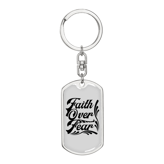 Faith Over Fear Dark Keychain Stainless Steel or 18k Gold Dog Tag Keyring-Express Your Love Gifts
