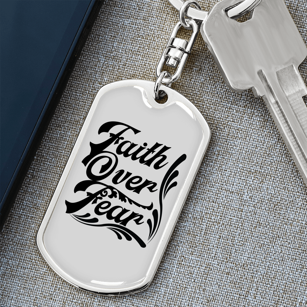 Faith Over Fear Dark Keychain Stainless Steel or 18k Gold Dog Tag Keyring-Express Your Love Gifts
