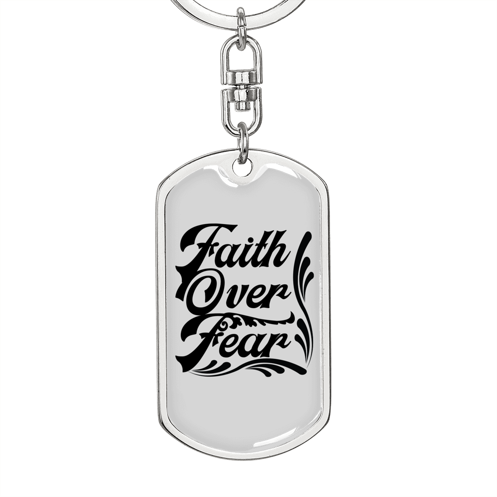 Faith Over Fear Dark Keychain Stainless Steel or 18k Gold Dog Tag Keyring-Express Your Love Gifts