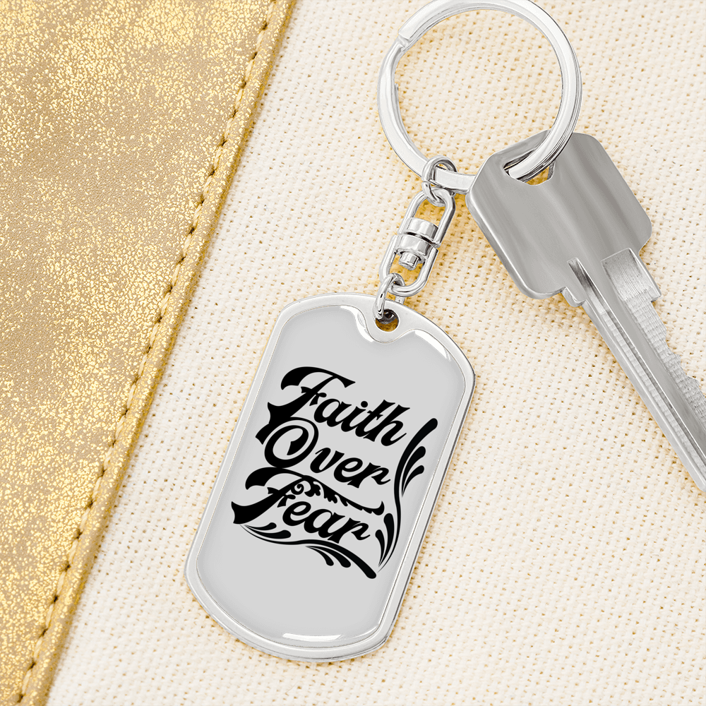 Faith Over Fear Dark Keychain Stainless Steel or 18k Gold Dog Tag Keyring-Express Your Love Gifts
