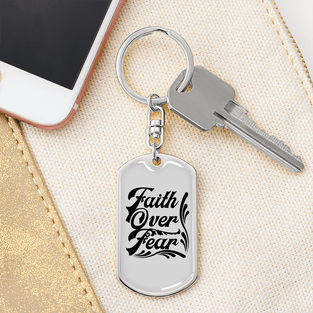 Faith Over Fear Dark Keychain Stainless Steel or 18k Gold Dog Tag Keyring-Express Your Love Gifts