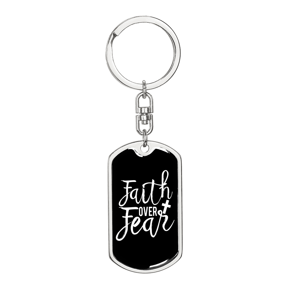 Faith Over Fear Design Keychain Stainless Steel or 18k Gold Dog Tag Keyring-Express Your Love Gifts