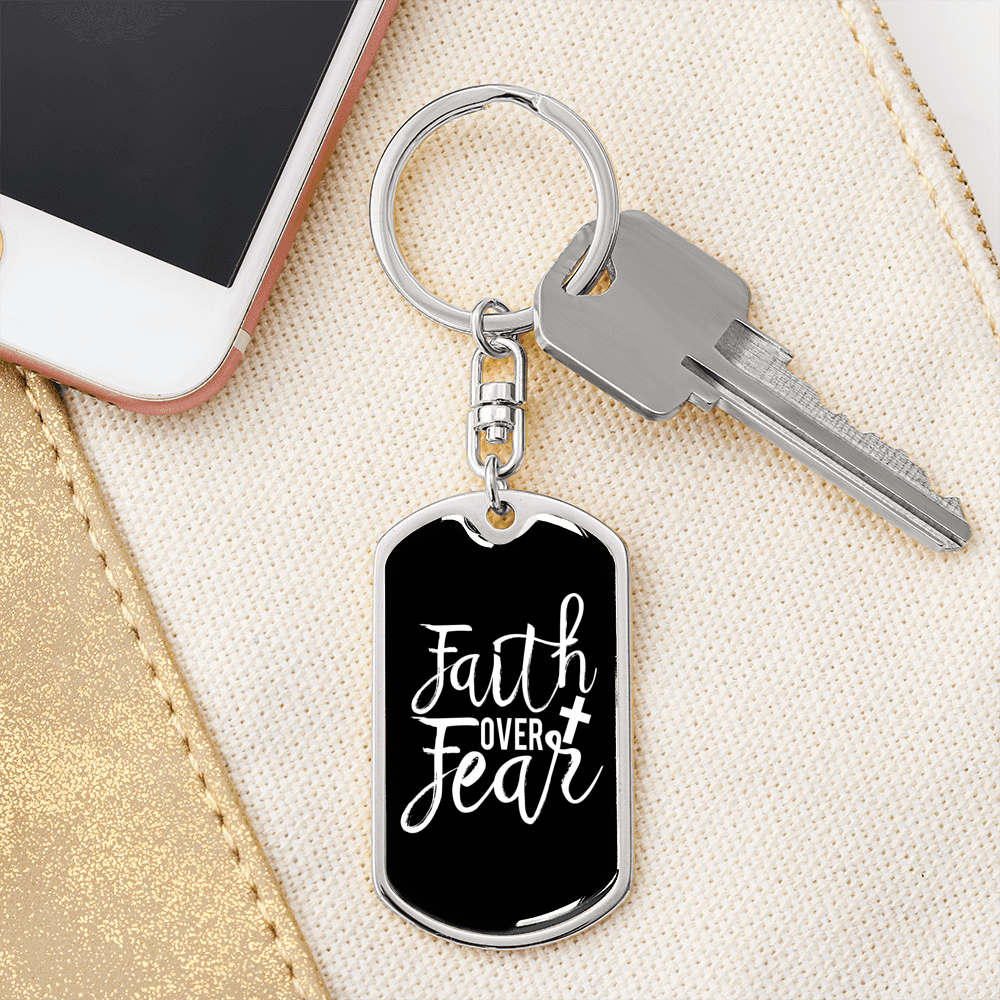 Faith Over Fear Design Keychain Stainless Steel or 18k Gold Dog Tag Keyring-Express Your Love Gifts
