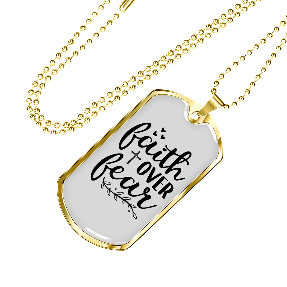 Faith Over Fear Heart Cross Necklace Stainless Steel or 18k Gold Dog Tag 24" Chain-Express Your Love Gifts