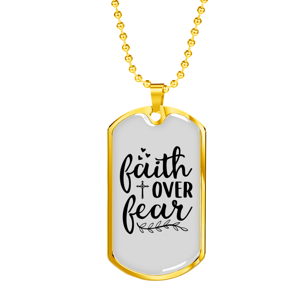 Faith Over Fear Heart Cross Necklace Stainless Steel or 18k Gold Dog Tag 24" Chain-Express Your Love Gifts