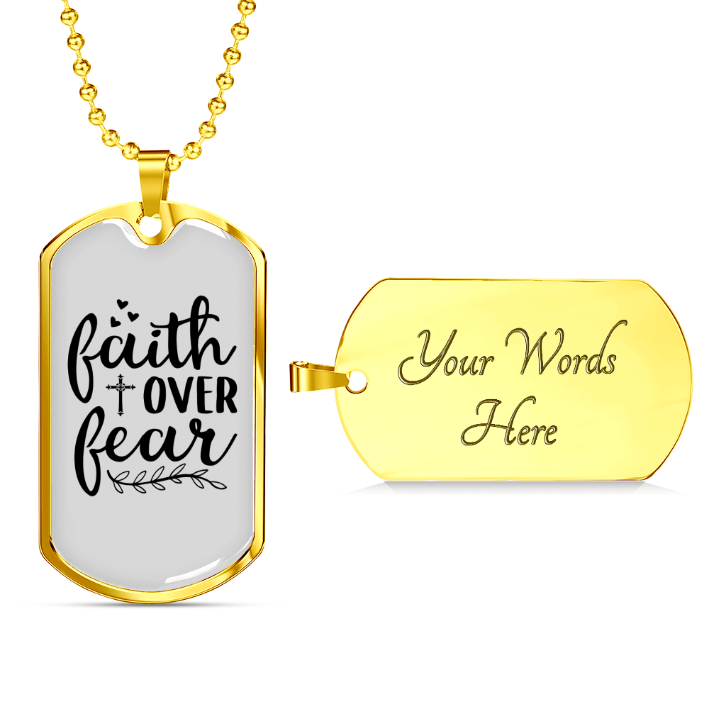 Faith Over Fear Heart Cross Necklace Stainless Steel or 18k Gold Dog Tag 24" Chain-Express Your Love Gifts