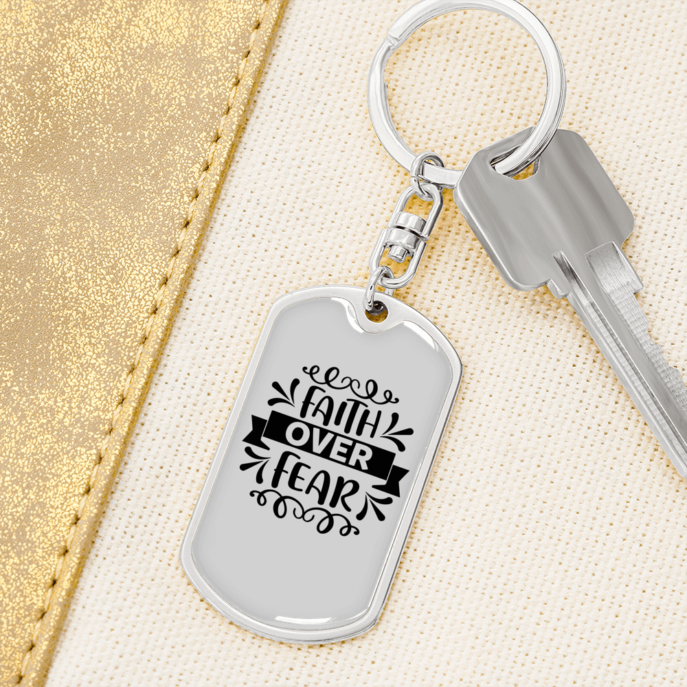 Faith Over Fear Keychain Stainless Steel or 18k Gold Dog Tag Keyring-Express Your Love Gifts