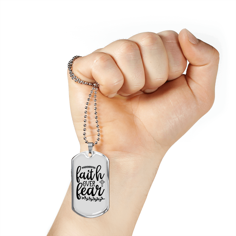 Faith Over Fear Necklace Stainless Steel or 18k Gold Dog Tag 24" Chain-Express Your Love Gifts