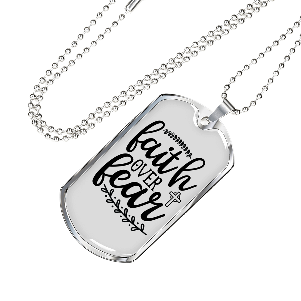 Faith Over Fear Necklace Stainless Steel or 18k Gold Dog Tag 24" Chain-Express Your Love Gifts