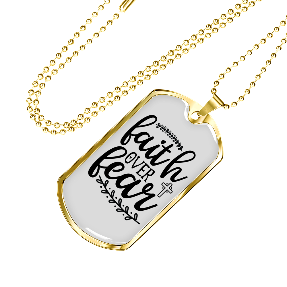 Faith Over Fear Necklace Stainless Steel or 18k Gold Dog Tag 24" Chain-Express Your Love Gifts