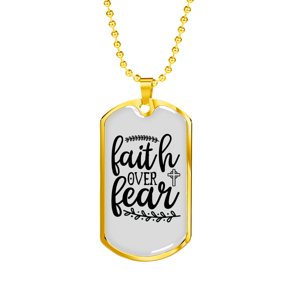Faith Over Fear Necklace Stainless Steel or 18k Gold Dog Tag 24" Chain-Express Your Love Gifts