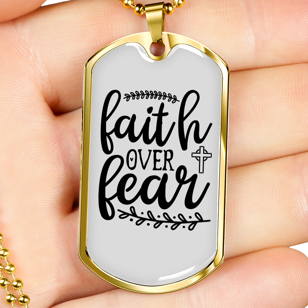 Faith Over Fear Necklace Stainless Steel or 18k Gold Dog Tag 24" Chain-Express Your Love Gifts
