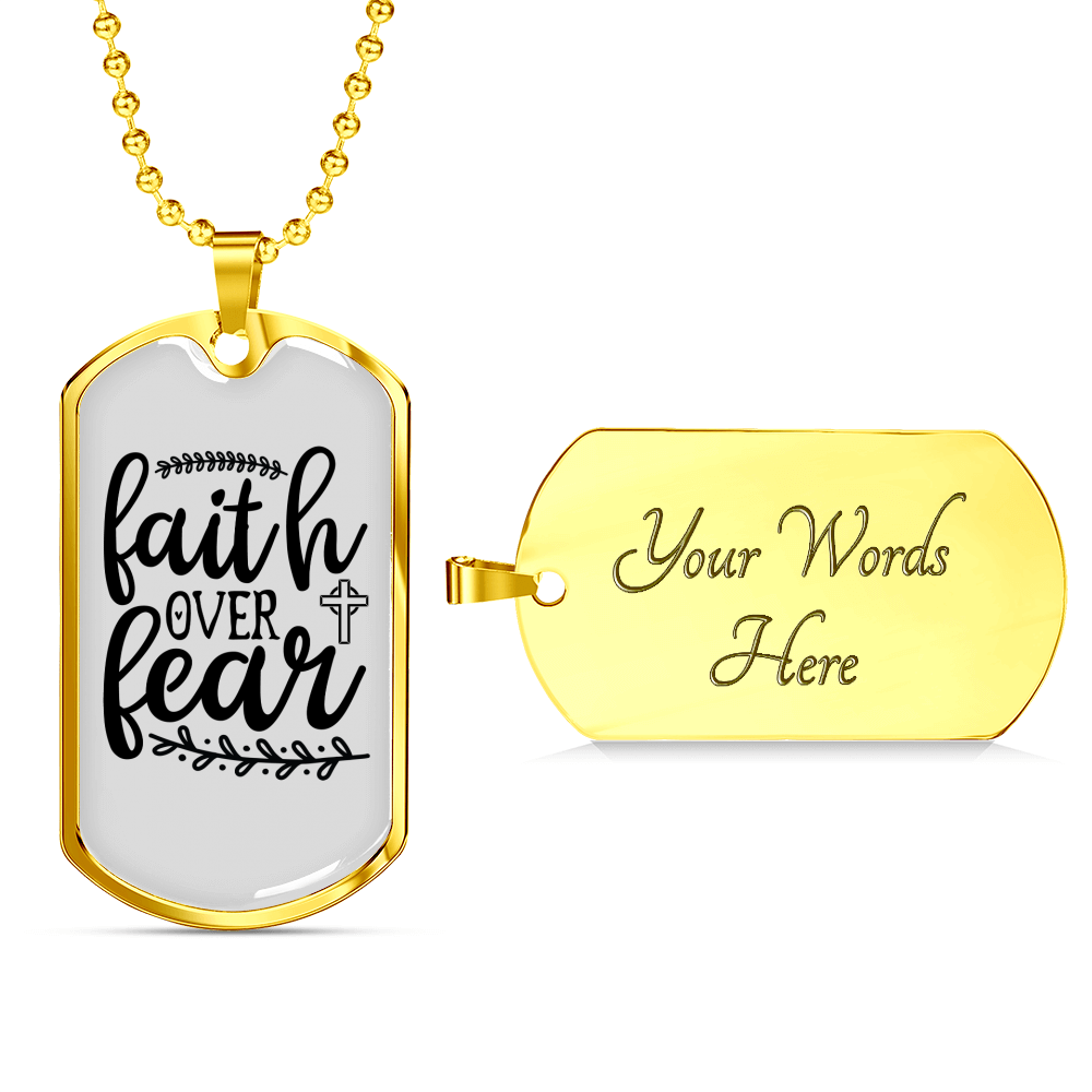 Faith Over Fear Necklace Stainless Steel or 18k Gold Dog Tag 24" Chain-Express Your Love Gifts