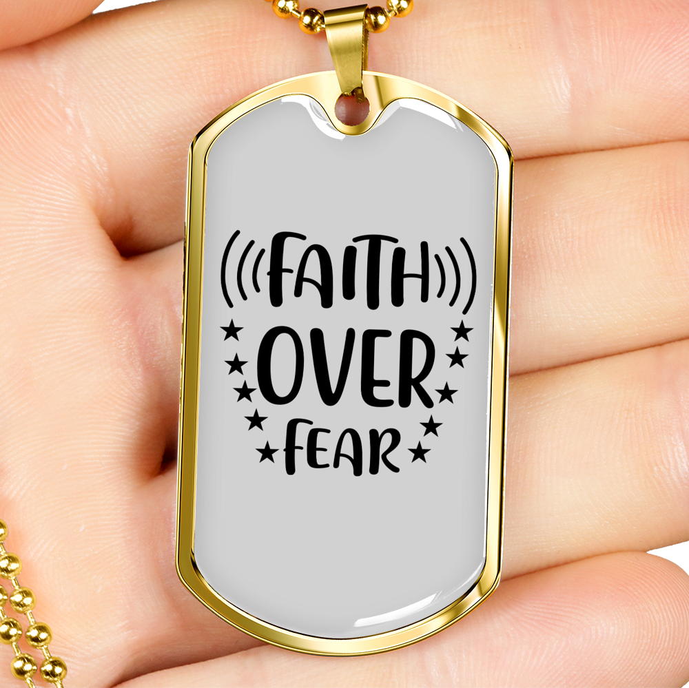 Faith Over Fear Stars Necklace Stainless Steel or 18k Gold Dog Tag 24" Chain-Express Your Love Gifts
