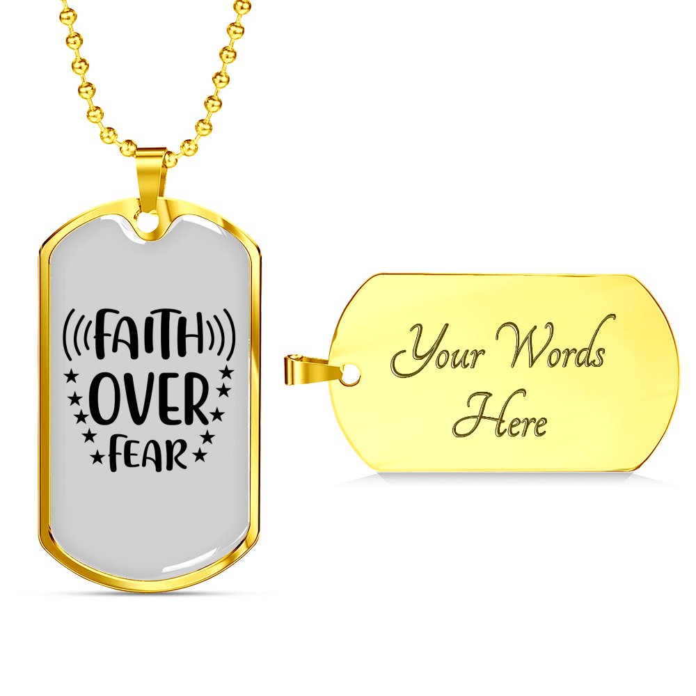 Faith Over Fear Stars Necklace Stainless Steel or 18k Gold Dog Tag 24" Chain-Express Your Love Gifts