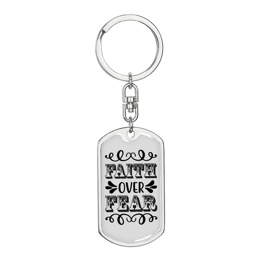 Faith Over Fear White Keychain Stainless Steel or 18k Gold Dog Tag Keyring-Express Your Love Gifts