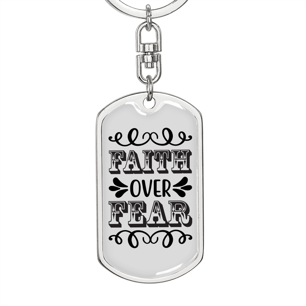 Faith Over Fear White Keychain Stainless Steel or 18k Gold Dog Tag Keyring-Express Your Love Gifts