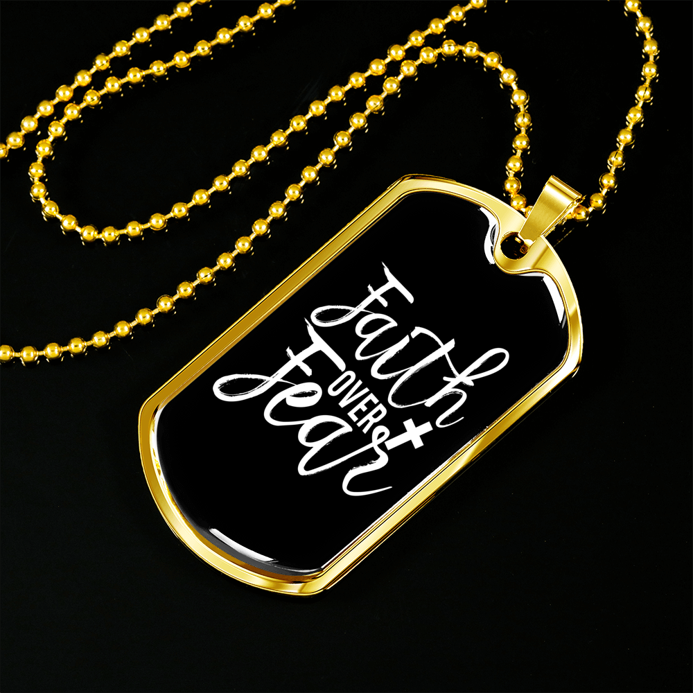 Faith Over Fear White Necklace Stainless Steel or 18k Gold Dog Tag 24" Chain-Express Your Love Gifts