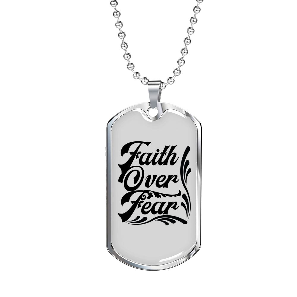 Faith Over Necklace Stainless Steel or 18k Gold Dog Tag 24" Chain-Express Your Love Gifts