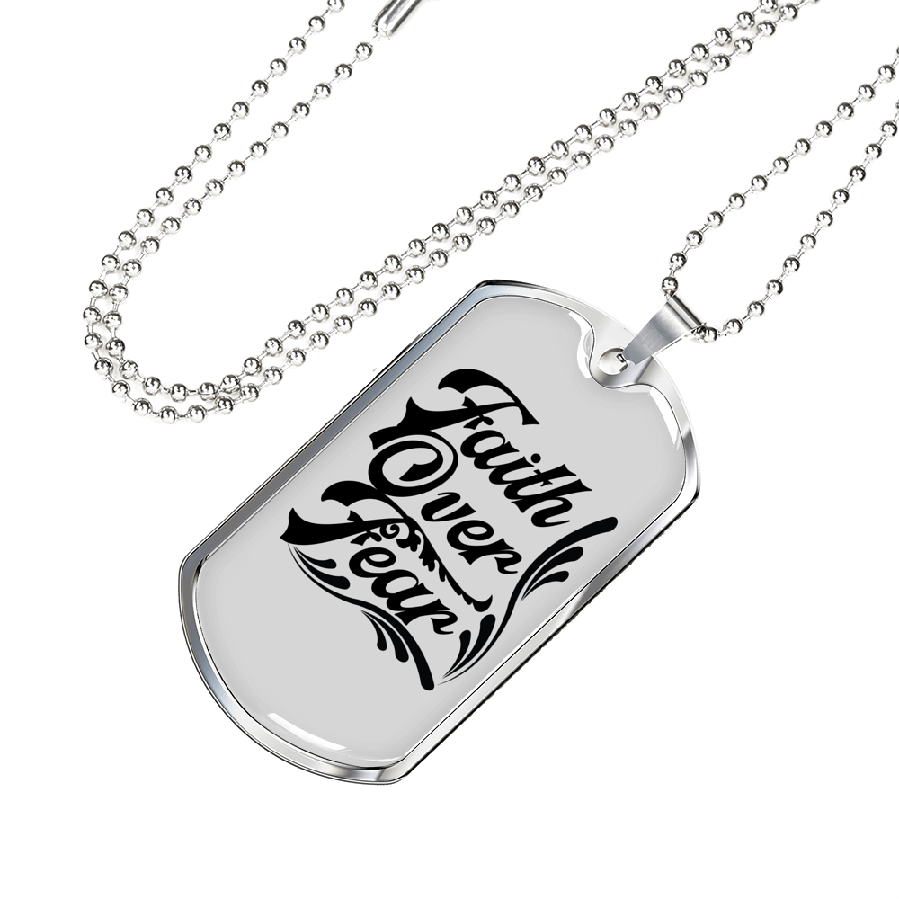 Faith Over Necklace Stainless Steel or 18k Gold Dog Tag 24" Chain-Express Your Love Gifts