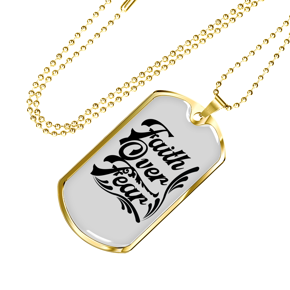 Faith Over Necklace Stainless Steel or 18k Gold Dog Tag 24" Chain-Express Your Love Gifts