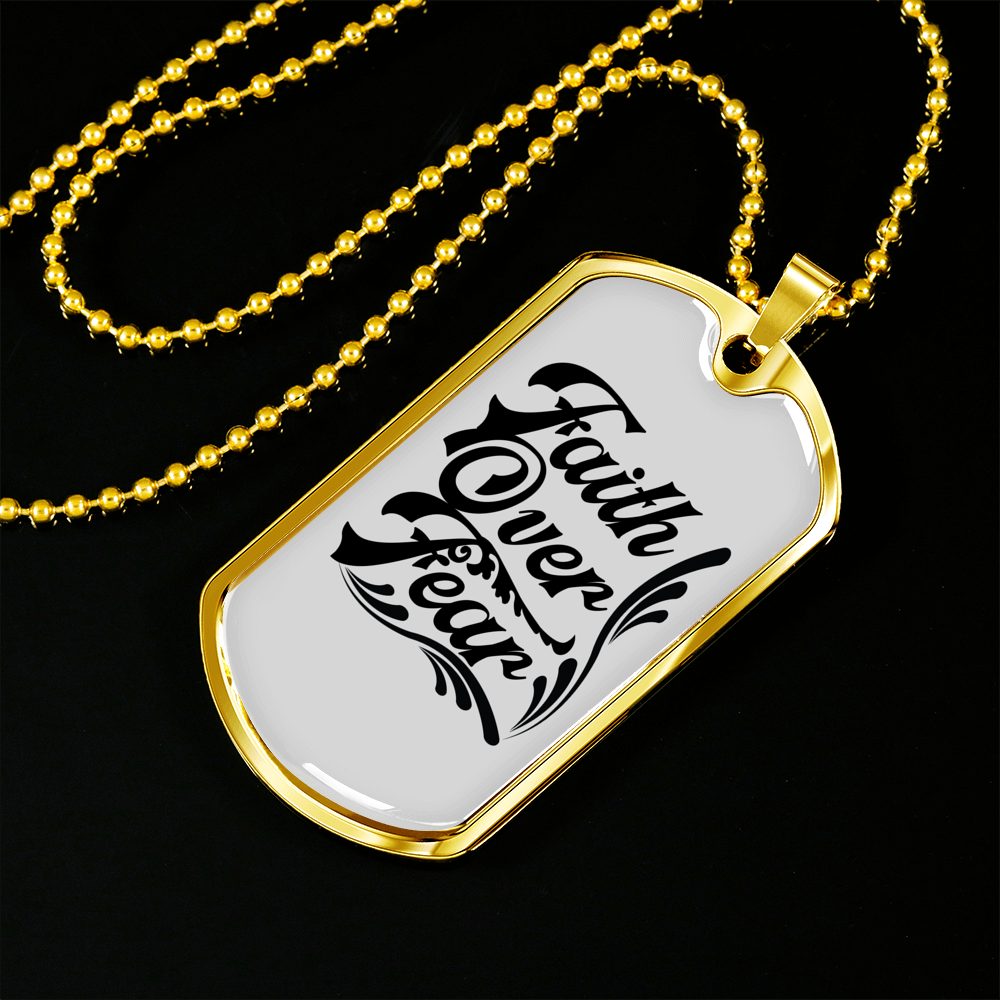 Faith Over Necklace Stainless Steel or 18k Gold Dog Tag 24" Chain-Express Your Love Gifts
