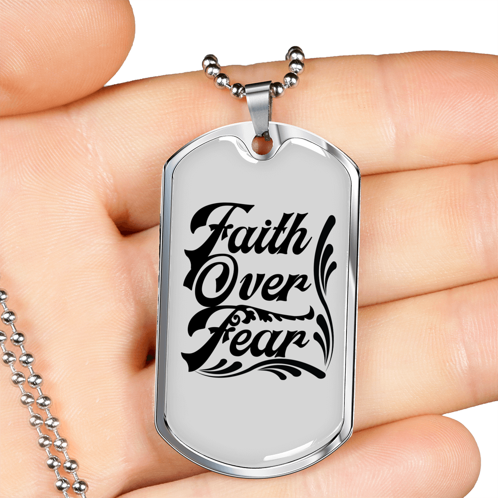 Faith Over Necklace Stainless Steel or 18k Gold Dog Tag 24" Chain-Express Your Love Gifts