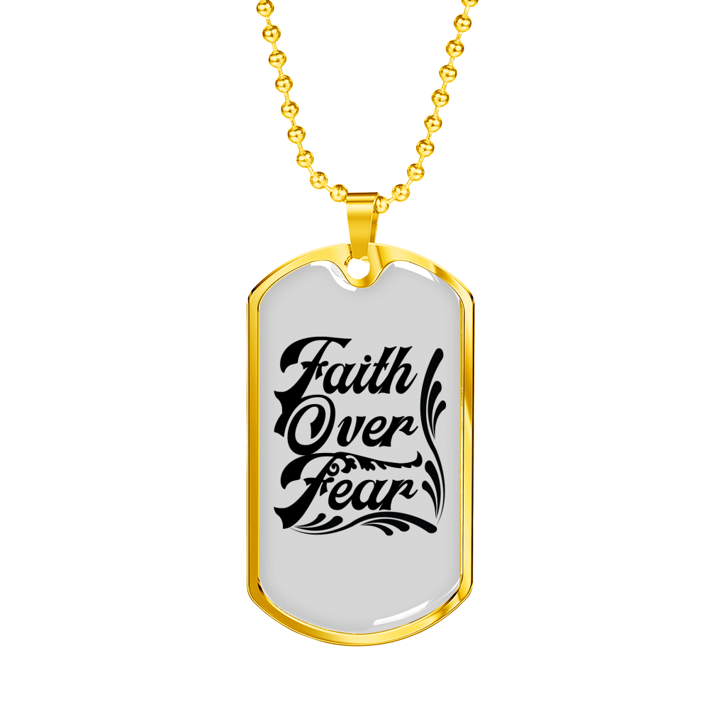 Faith Over Necklace Stainless Steel or 18k Gold Dog Tag 24" Chain-Express Your Love Gifts