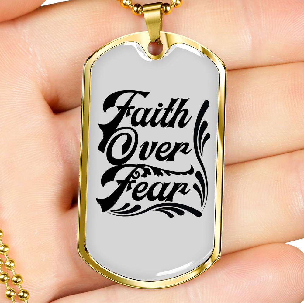 Faith Over Necklace Stainless Steel or 18k Gold Dog Tag 24" Chain-Express Your Love Gifts