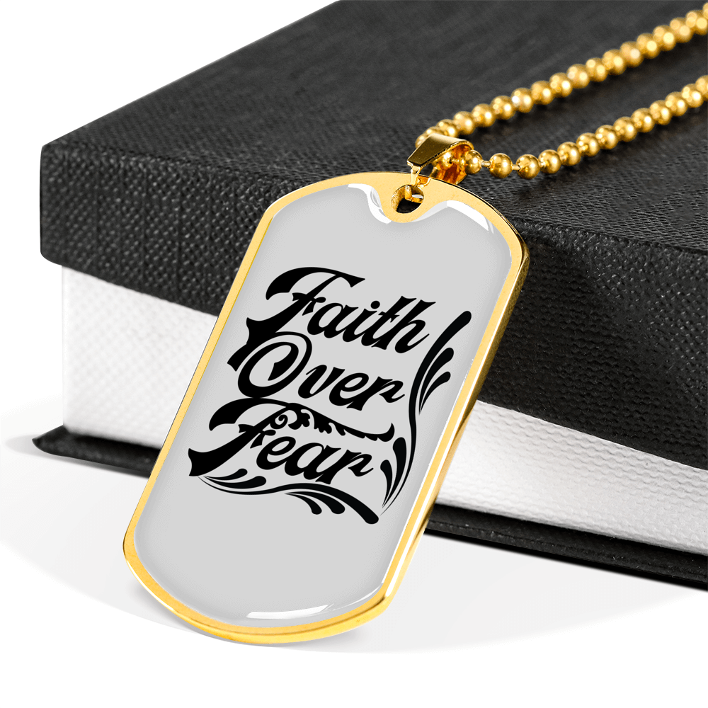 Faith Over Necklace Stainless Steel or 18k Gold Dog Tag 24" Chain-Express Your Love Gifts
