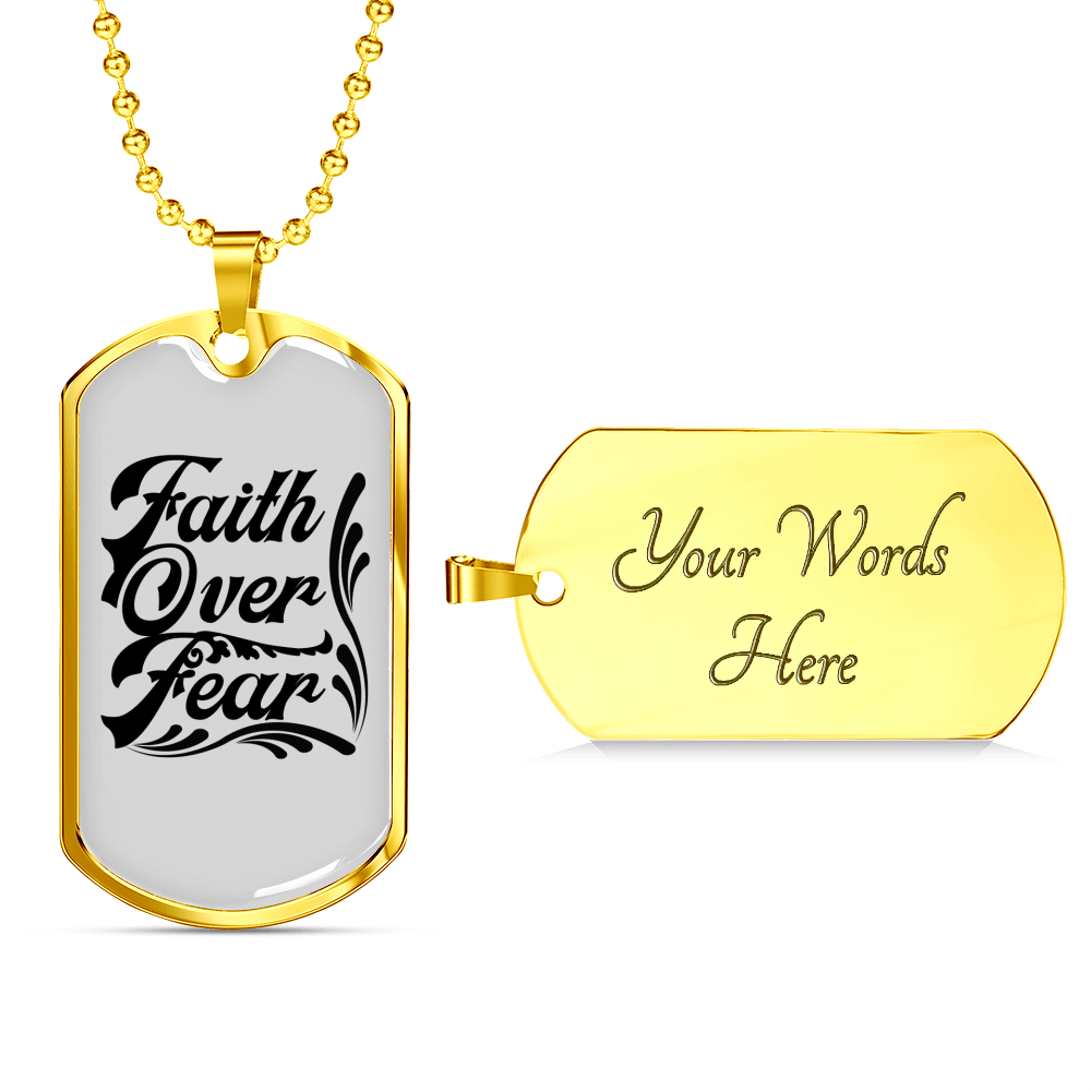Faith Over Necklace Stainless Steel or 18k Gold Dog Tag 24" Chain-Express Your Love Gifts