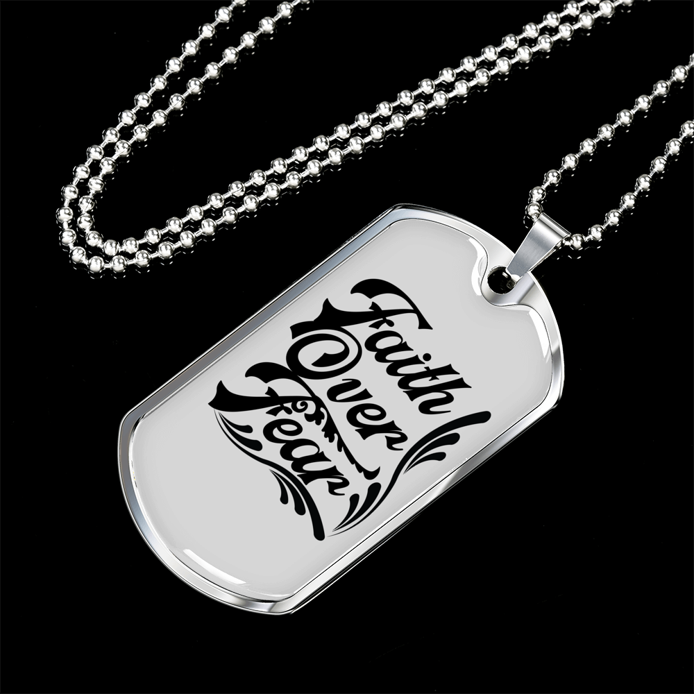 Faith Over Necklace Stainless Steel or 18k Gold Dog Tag 24" Chain-Express Your Love Gifts