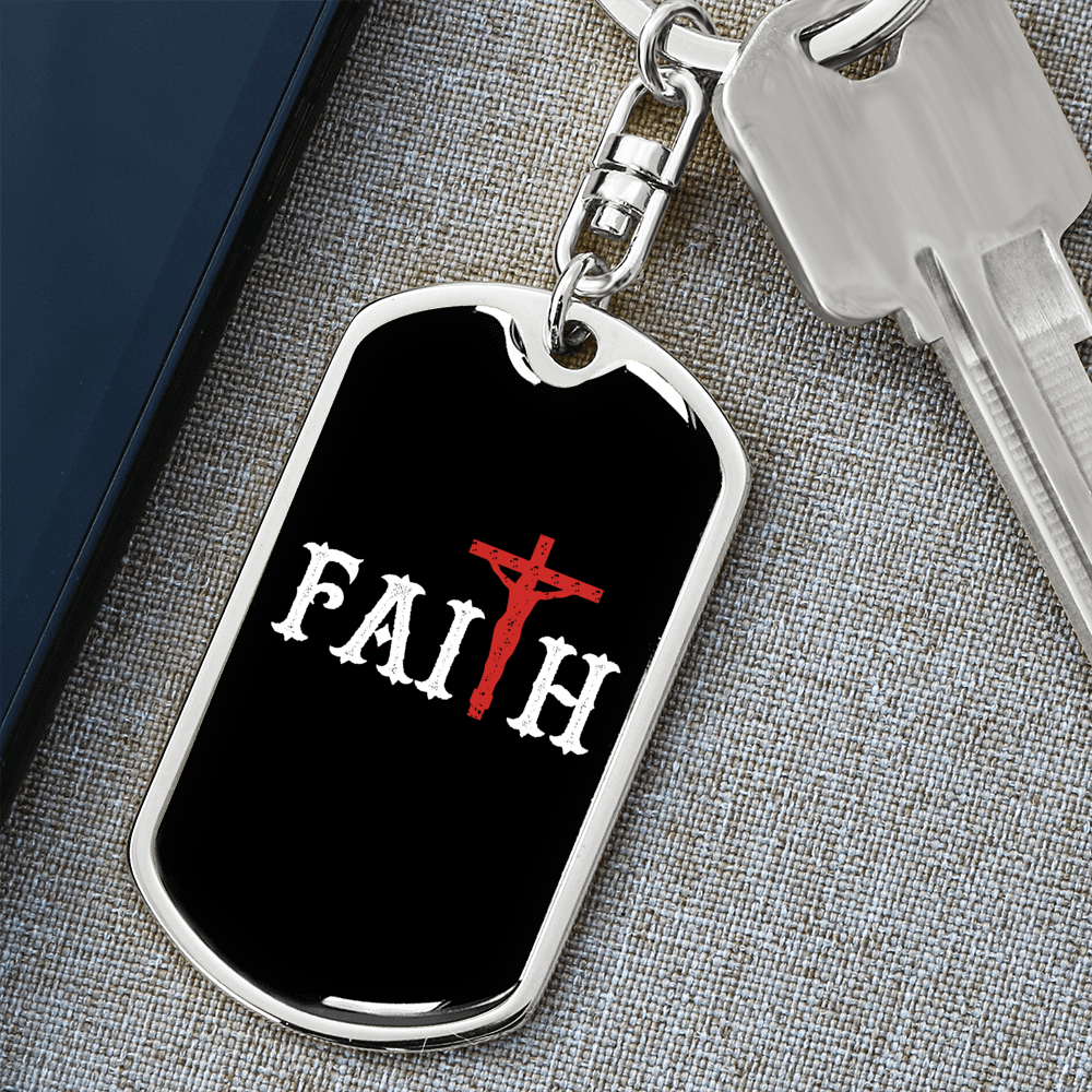 Faith Red Cross Keychain Stainless Steel or 18k Gold Dog Tag Keyring-Express Your Love Gifts