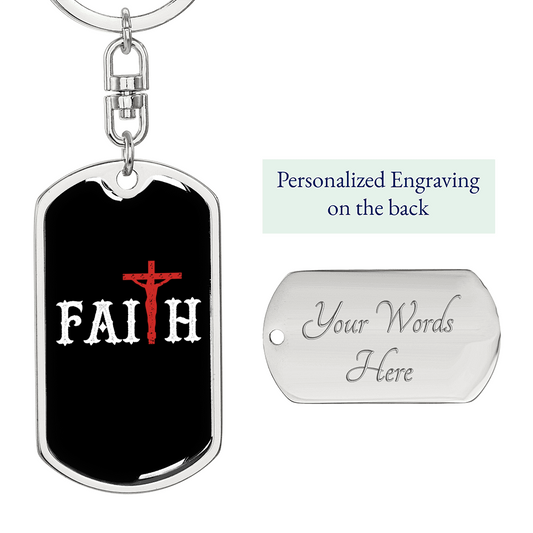Faith Red Cross Keychain Stainless Steel or 18k Gold Dog Tag Keyring-Express Your Love Gifts