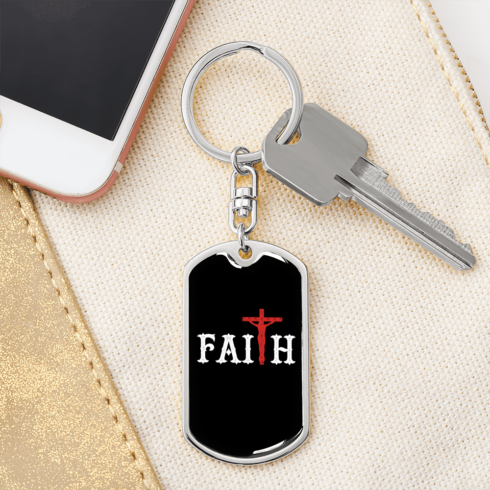 Faith Red Cross Keychain Stainless Steel or 18k Gold Dog Tag Keyring-Express Your Love Gifts